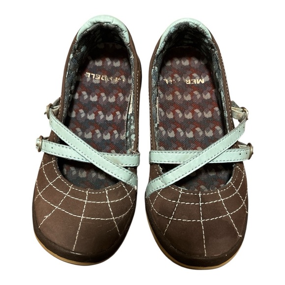 Merrell Mary Jane Girls Shoes in Brown and Light Blue Size 10 Girls Comfort - Picture 2 of 5